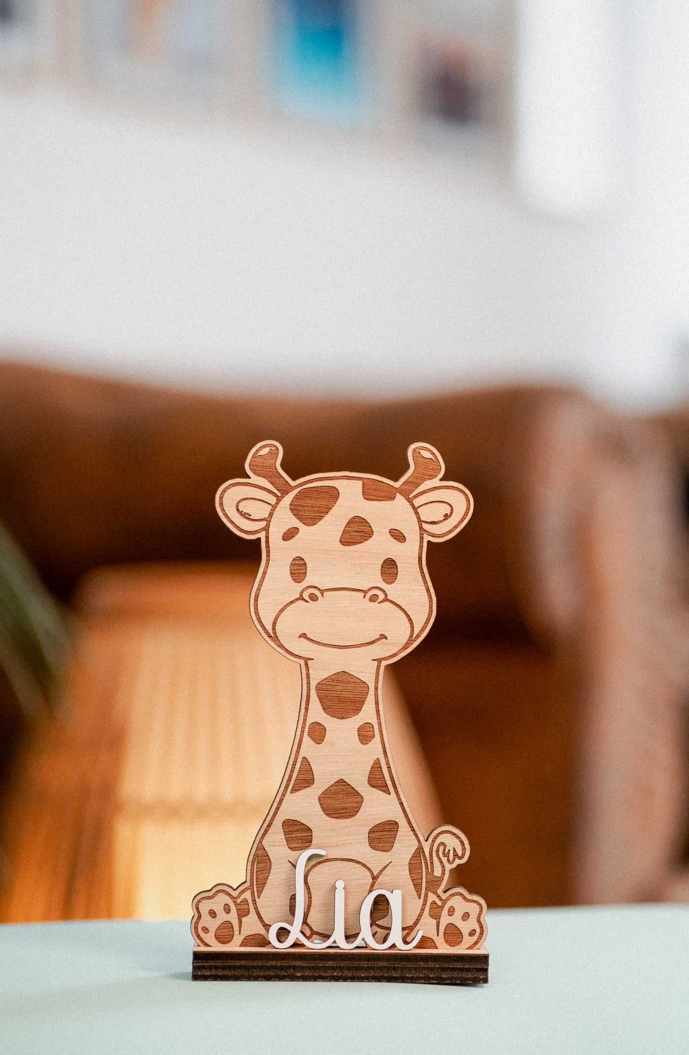 Animales de Madera Personalizados - Jirafa y Dinosaurio con Nombre